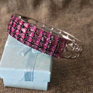 Rhodolite Garnet Cuff Bracelet,  925 silver 9"